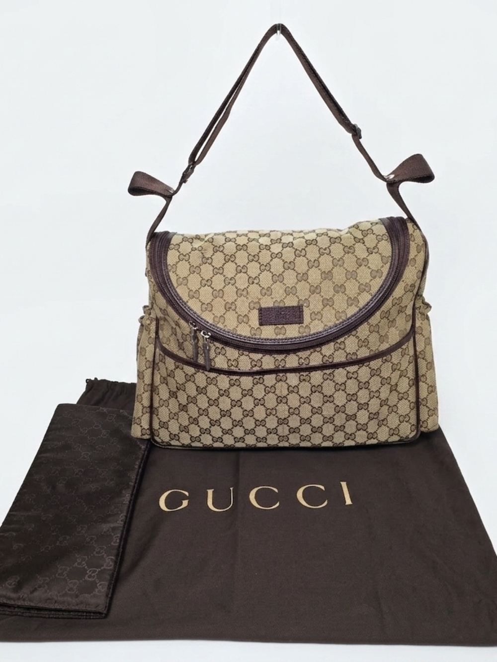 Gucci Vintage GG Supreme Canvas Large Luxury Diaper Bag with Changing Pad